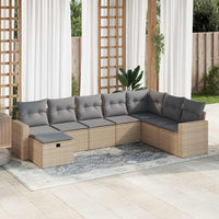 Set Divano da Giardino 8 pz con Cuscini Beige in Polyrattan