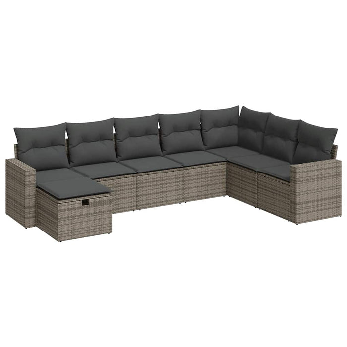Set Divano da Giardino 8 pz con Cuscini Grigio in Polyrattan