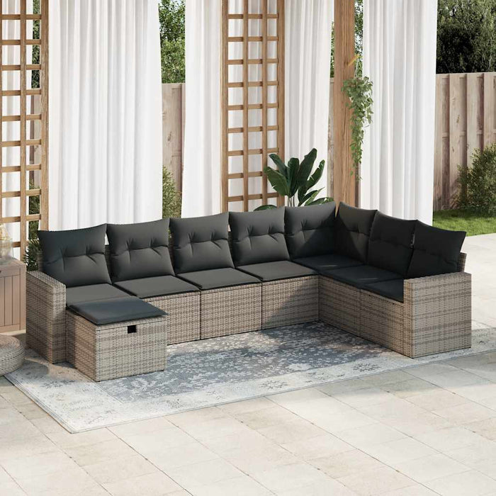 Set Divano da Giardino 8 pz con Cuscini Grigio in Polyrattan