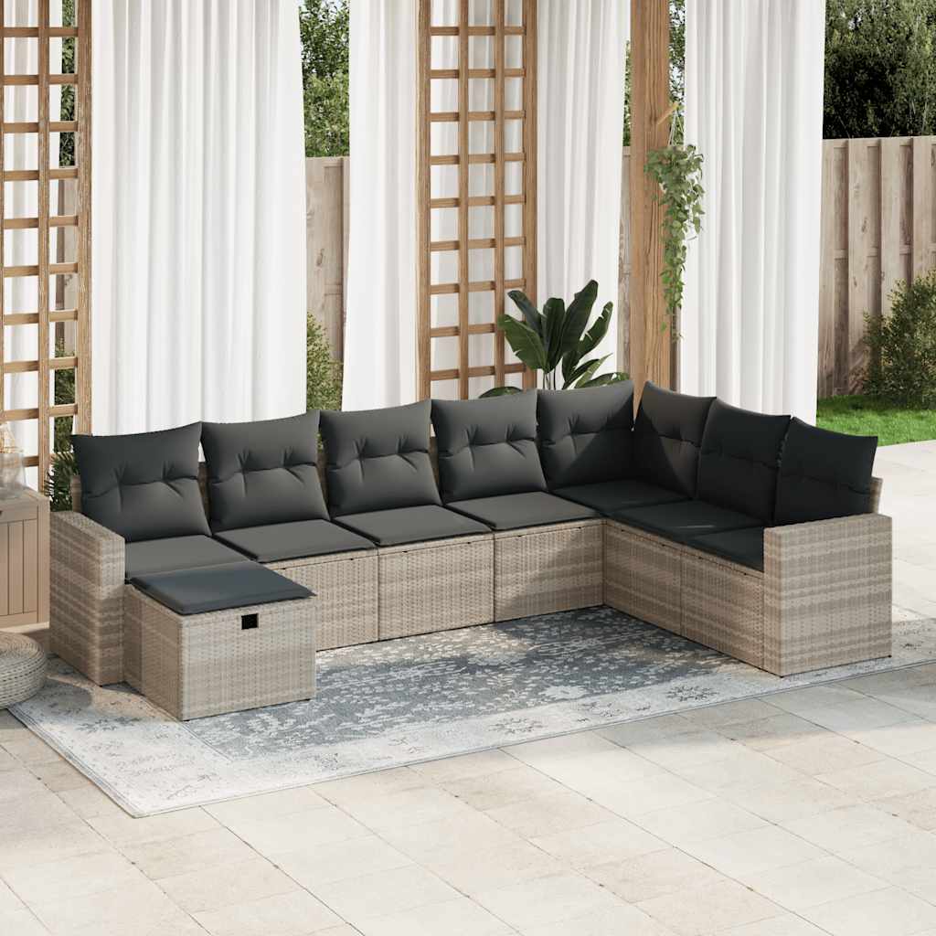 vidaXL Set Divano da Giardino 8pz con Cuscini Grigio Chiaro Polyrattan
