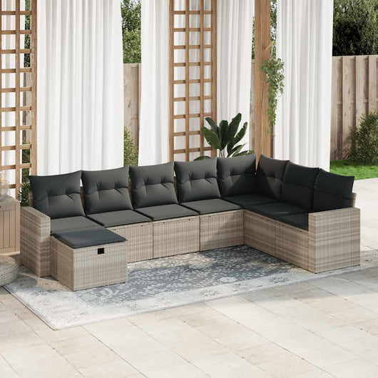 vidaXL Set Divano da Giardino 8pz con Cuscini Grigio Chiaro Polyrattan