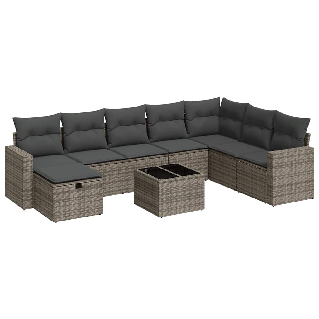 vidaXL Set Divano da Giardino 9 pz con Cuscini Grigio in Polyrattan