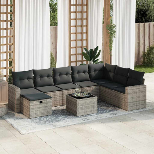 vidaXL Set Divano da Giardino 9 pz con Cuscini Grigio in Polyrattan