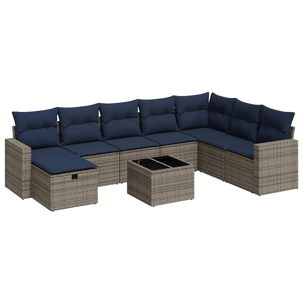 vidaXL Set Divano da Giardino 9 pz con Cuscini Grigio in Polyrattan