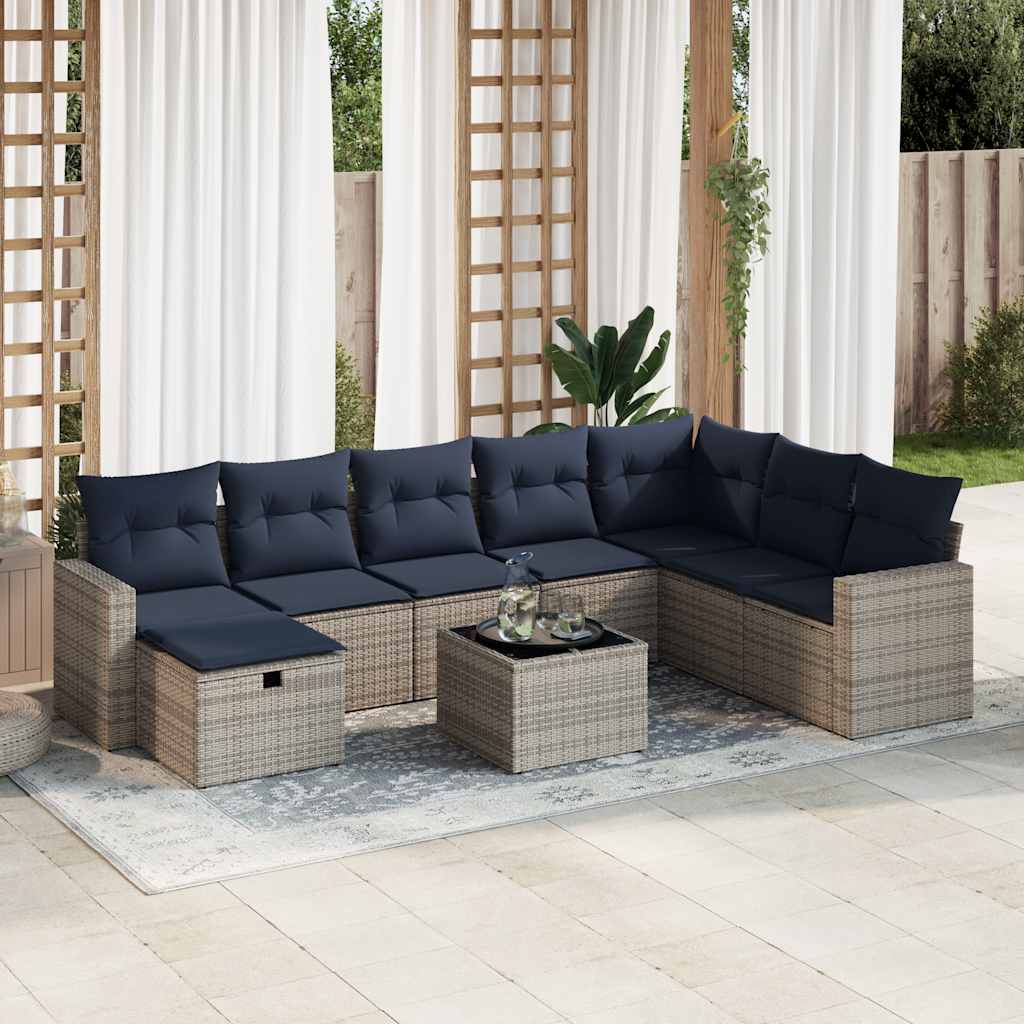 vidaXL Set Divano da Giardino 9 pz con Cuscini Grigio in Polyrattan