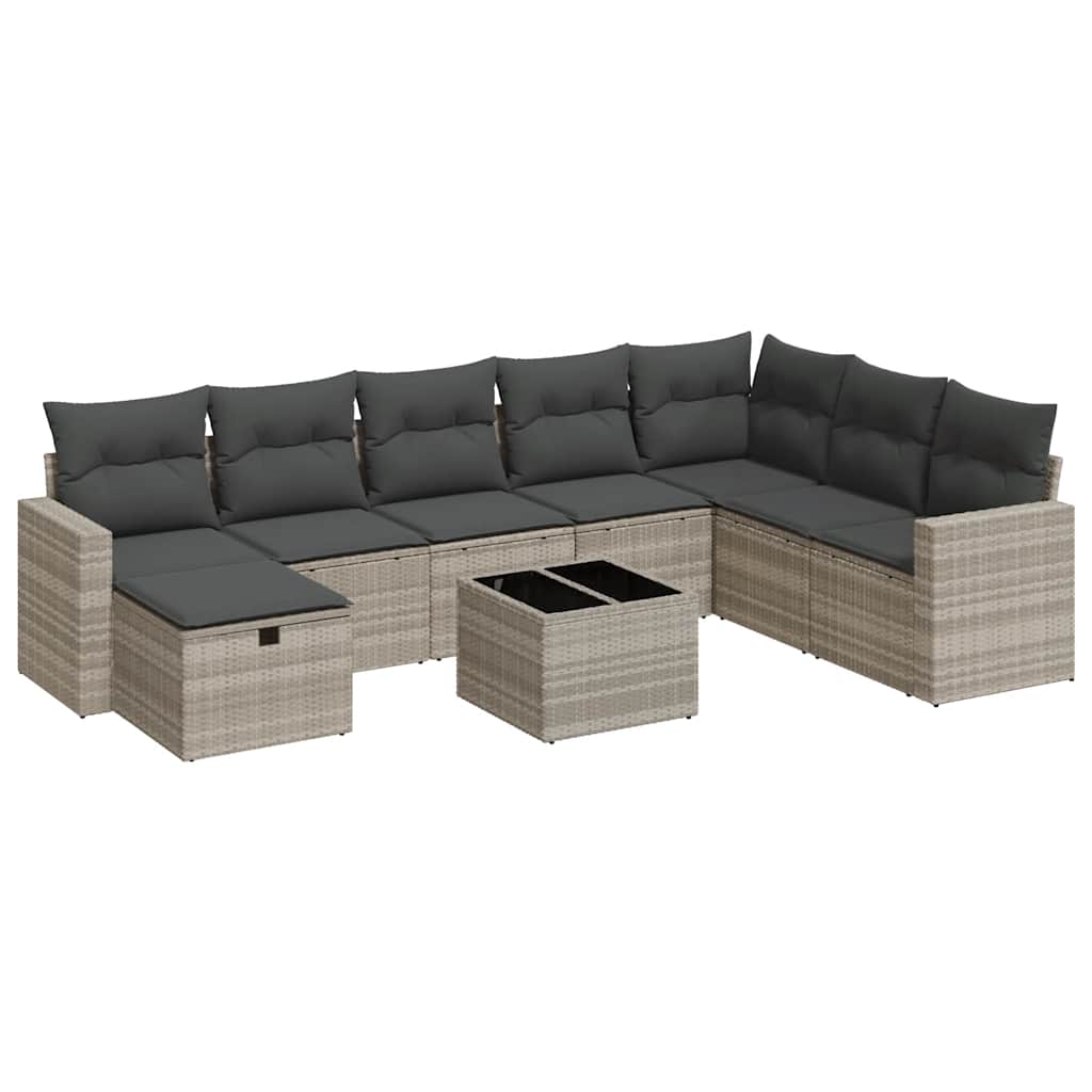 Set Divano da Giardino 9pz con Cuscini Grigio Chiaro Polyrattan 3325448