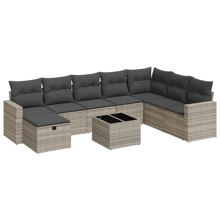 Set Divano da Giardino 9pz con Cuscini Grigio Chiaro Polyrattan 3325448