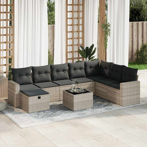 Set Divano da Giardino 9pz con Cuscini Grigio Chiaro Polyrattan 3325448