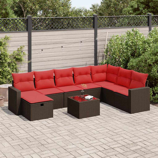 vidaXL Set Divani da Giardino 9pz con Cuscini Marrone in Polyrattan