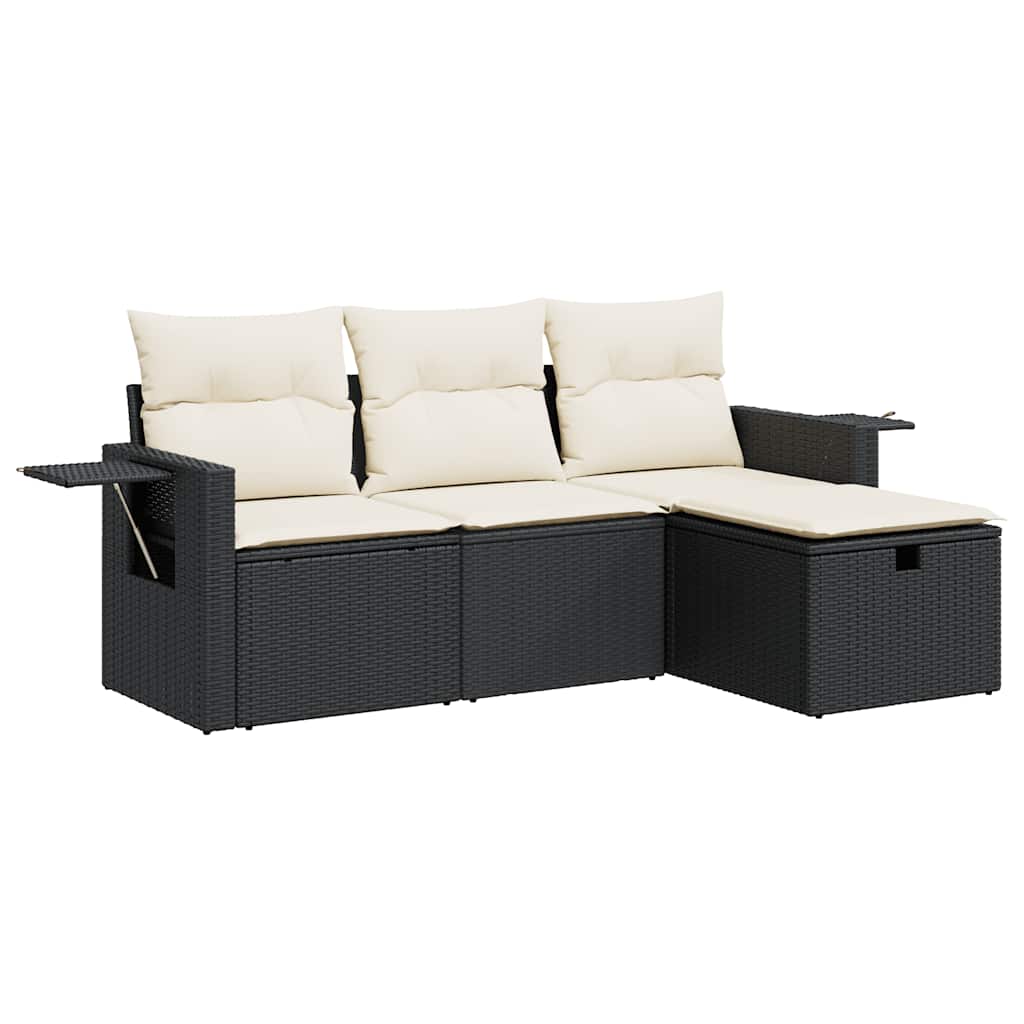 vidaXL Set Divani da Giardino 4 pz con Cuscini Nero in Polyrattan