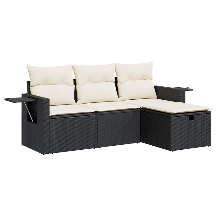 vidaXL Set Divani da Giardino 4 pz con Cuscini Nero in Polyrattan