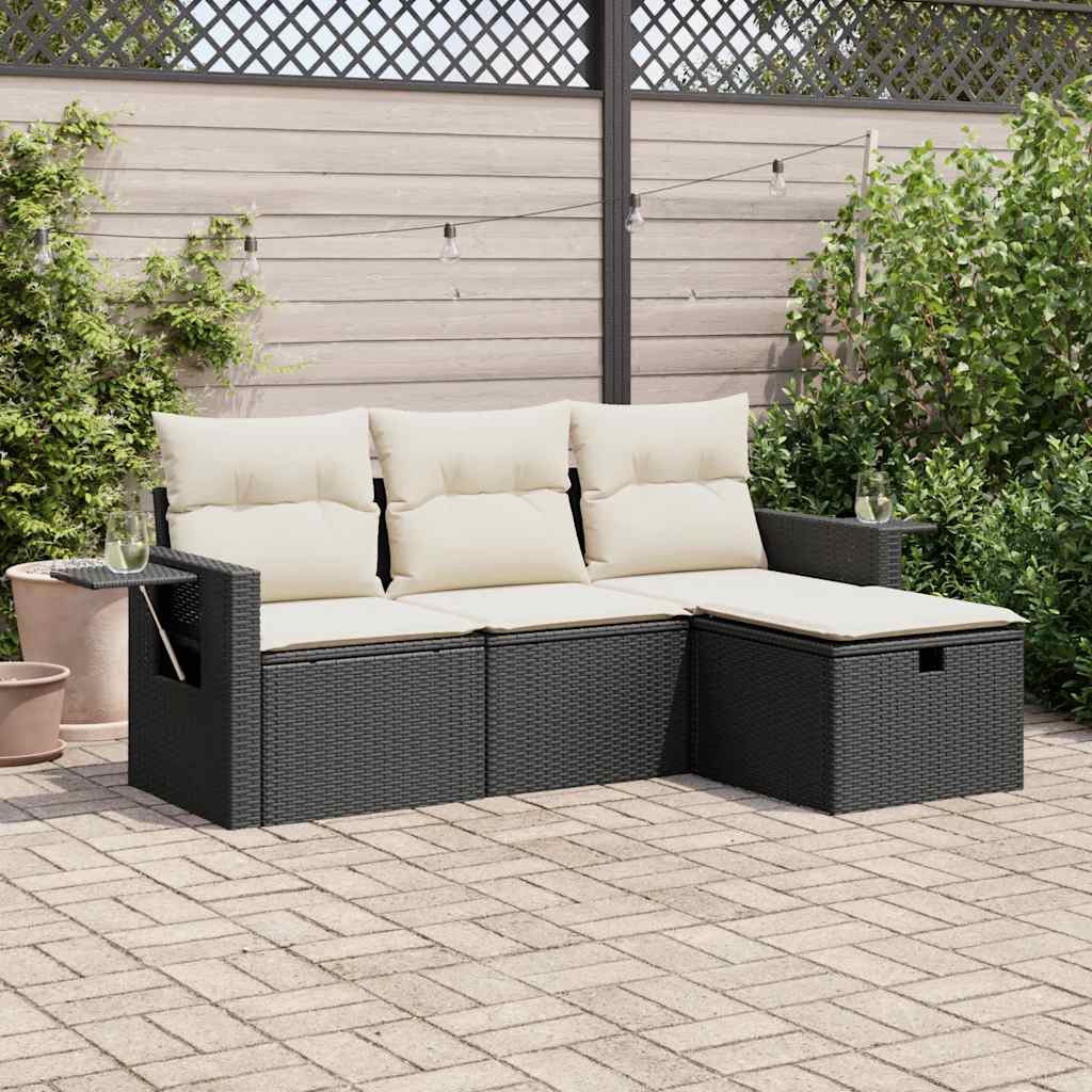 vidaXL Set Divani da Giardino 4 pz con Cuscini Nero in Polyrattan