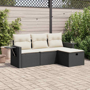 vidaXL Set Divani da Giardino 4 pz con Cuscini Nero in Polyrattan