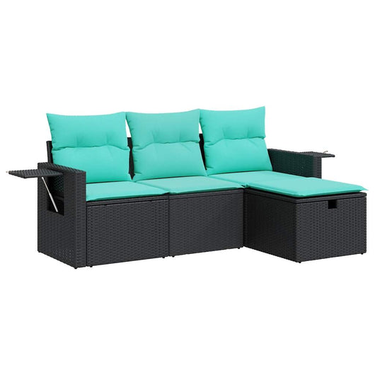 Set Divani da Giardino 4 pz con Cuscini Nero in Polyrattan 3325453