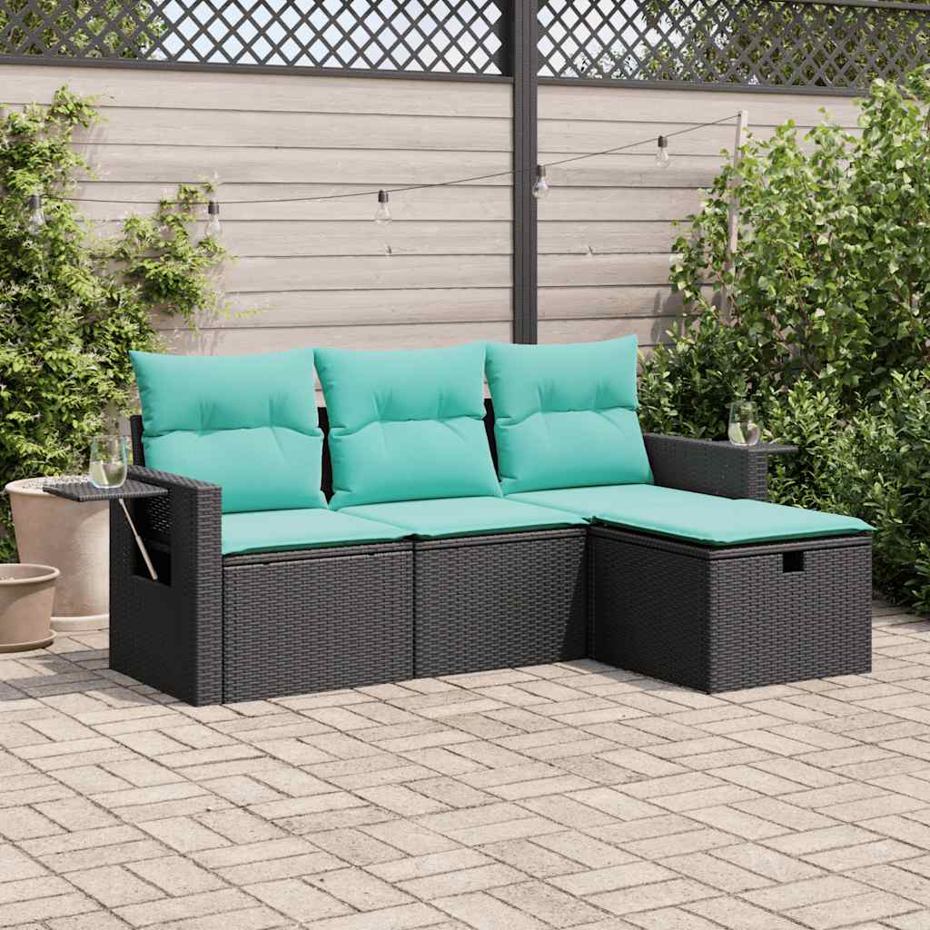 Set Divani da Giardino 4 pz con Cuscini Nero in Polyrattan 3325453