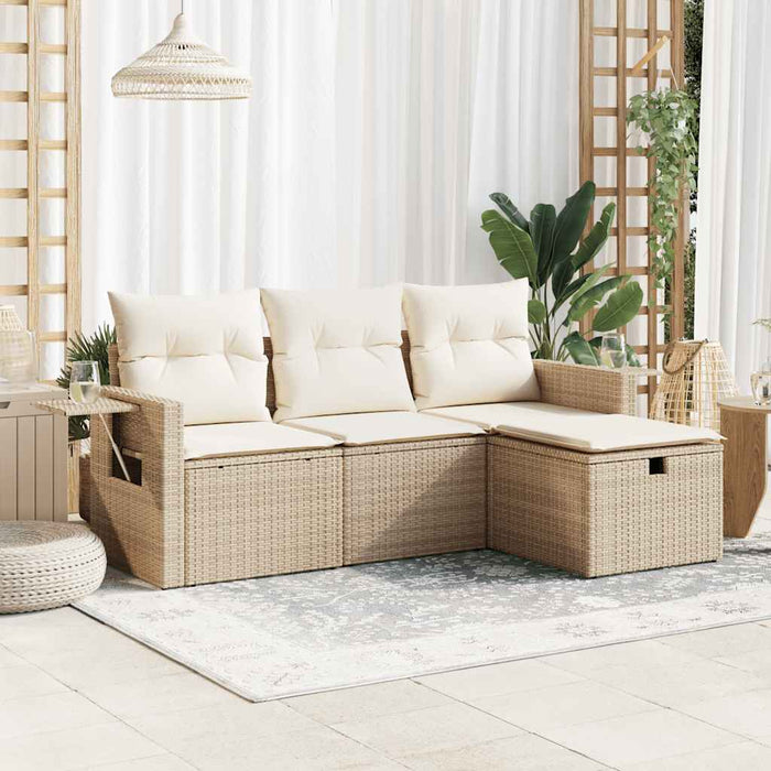 Set Divano da Giardino 4 pz con Cuscini Beige in Polyrattan 3325454