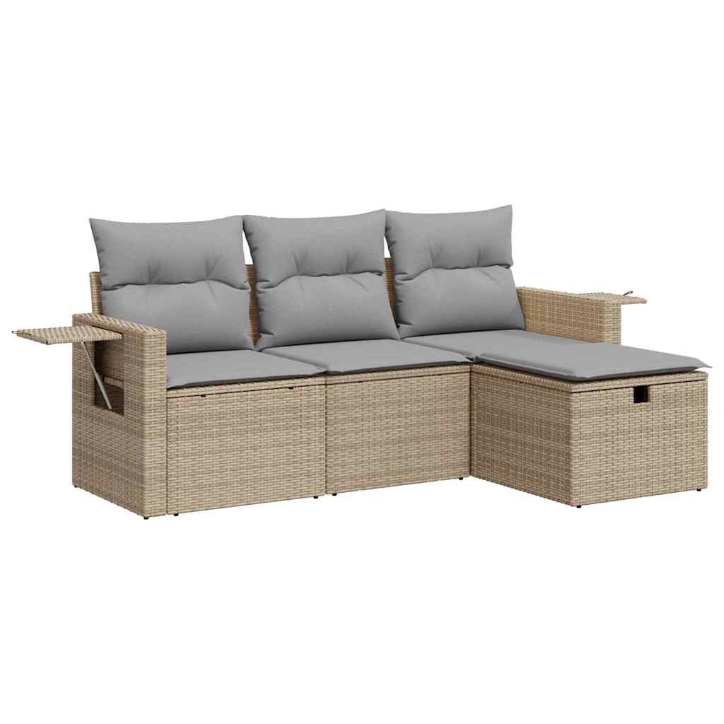 Set Divano da Giardino 4 pz con Cuscini-Sofa da Giardino-Divanetto da esterno Beige in Polyrattan 583626