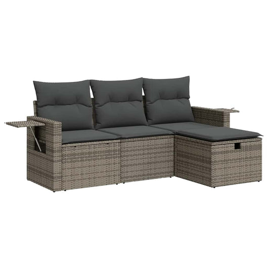 Set Divani da Giardino 4 pz con Cuscini in Polyrattan Grigio