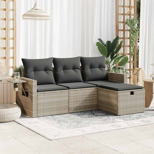 vidaXL Set Divano da Giardino 4pz con Cuscini Grigio Chiaro Polyrattan