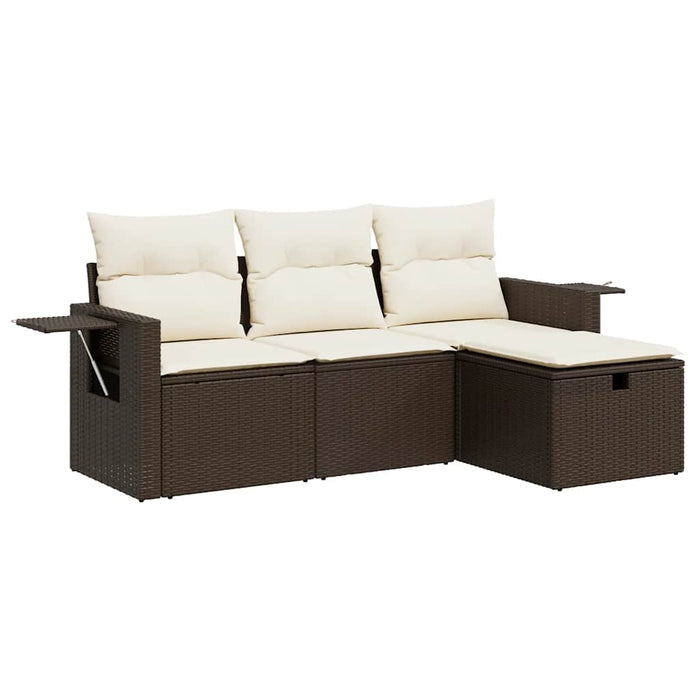 Set Divano da Giardino 4 pz con Cuscini-Sofa da Giardino-Divanetto da esterno Marrone in Polyrattan 552783