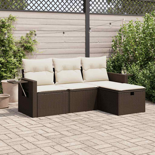 vidaXL Set Divano da Giardino 4 pz con Cuscini Marrone in Polyrattan