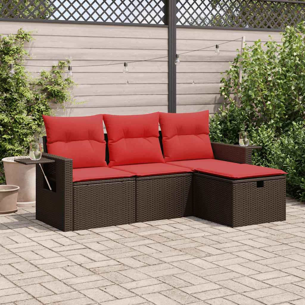 Set Divano da Giardino 4 pz con Cuscini-Sofa da Giardino-Divanetto da esterno Marrone in Polyrattan 571909