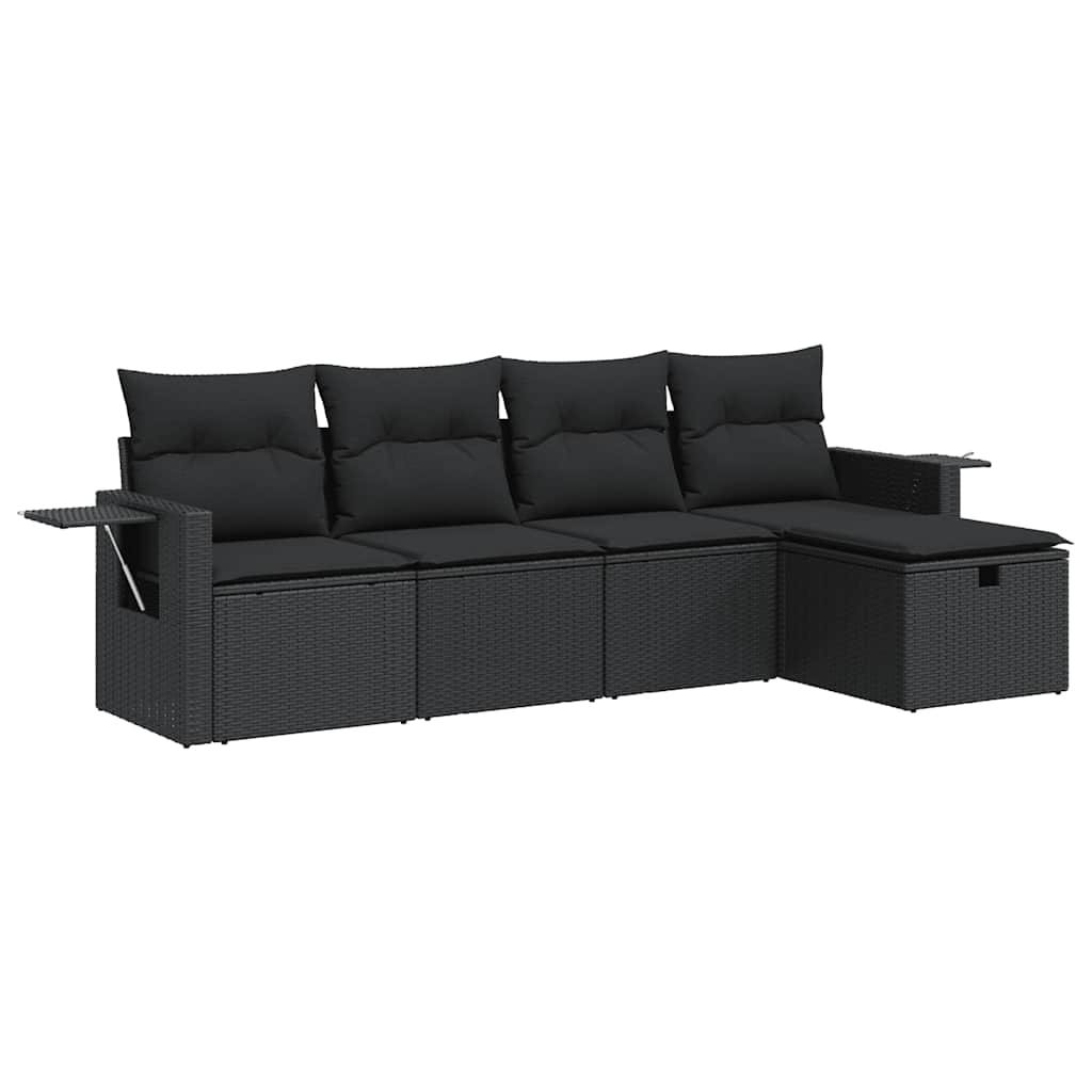 Set Divani da Giardino 5 pz con Cuscini in Polyrattan Nero