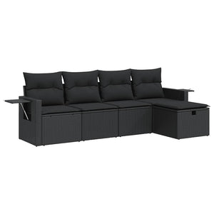 Set Divani da Giardino 5 pz con Cuscini in Polyrattan Nero