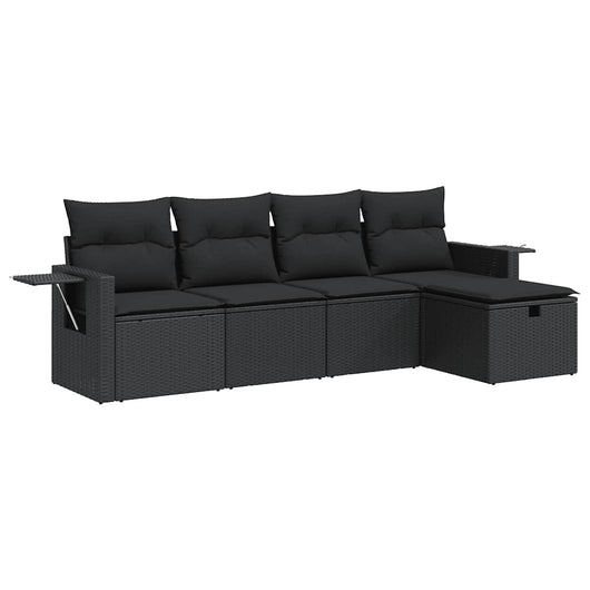 Set Divani da Giardino 5 pz con Cuscini in Polyrattan Nero