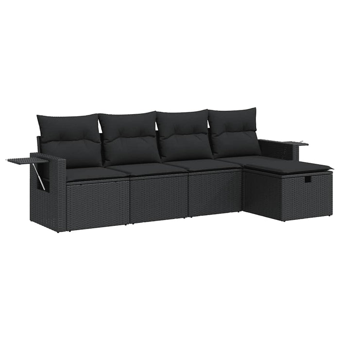 Set Divani da Giardino 5 pz con Cuscini in Polyrattan Nero