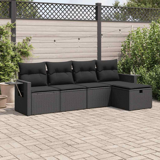 Set Divani da Giardino 5 pz con Cuscini in Polyrattan Nero