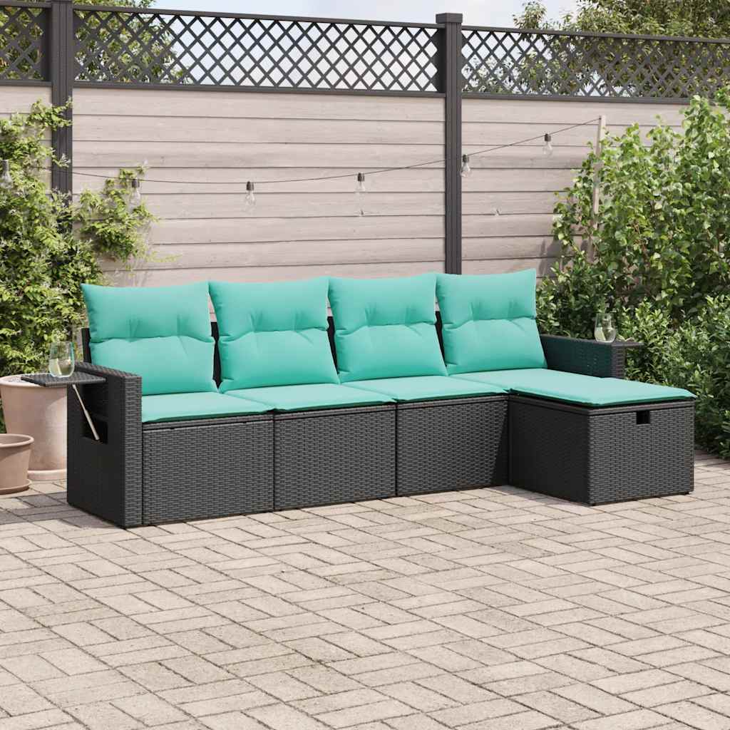 Set Divani da Giardino 5 pz con Cuscini in Polyrattan Nero 3325463