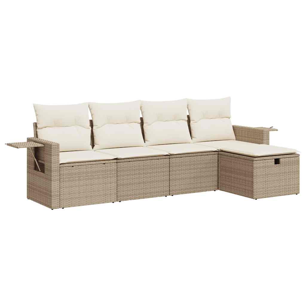 Set Divano da Giardino 5 pz con Cuscini Beige in Polyrattan 3325464