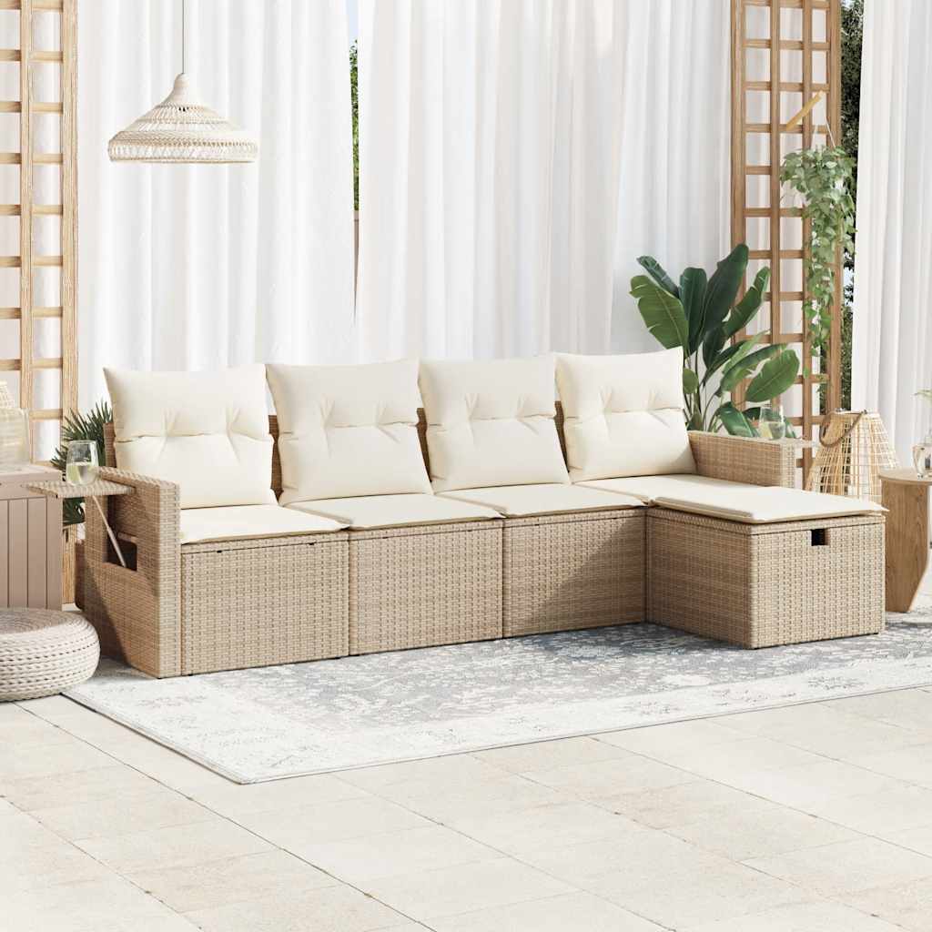 Set Divano da Giardino 5 pz con Cuscini Beige in Polyrattan 3325464