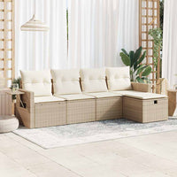 vidaXL Set Divano da Giardino 5 pz con Cuscini Beige in Polyrattan