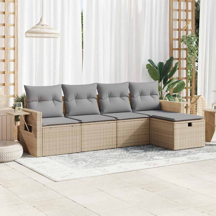 vidaXL Set Divano da Giardino 5 pz con Cuscini Beige in Polyrattan