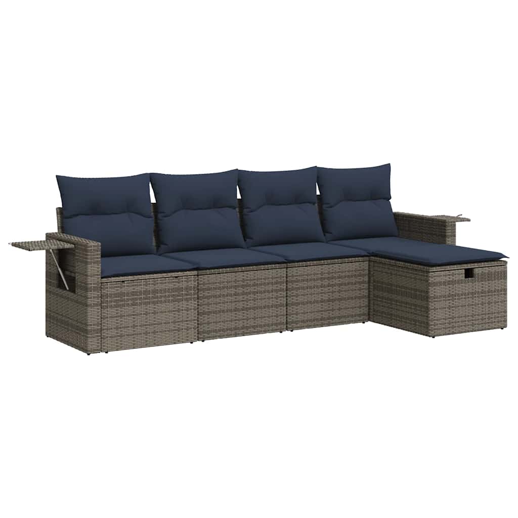 vidaXL Set Divano da Giardino 5 pz con Cuscini Grigio in Polyrattan