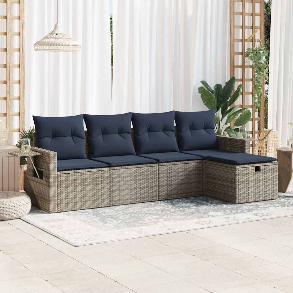 vidaXL Set Divano da Giardino 5 pz con Cuscini Grigio in Polyrattan
