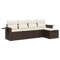 Set Divano da Giardino 5 pz con Cuscini-Sofa da Giardino-Divanetto da esterno Marrone in Polyrattan 567598
