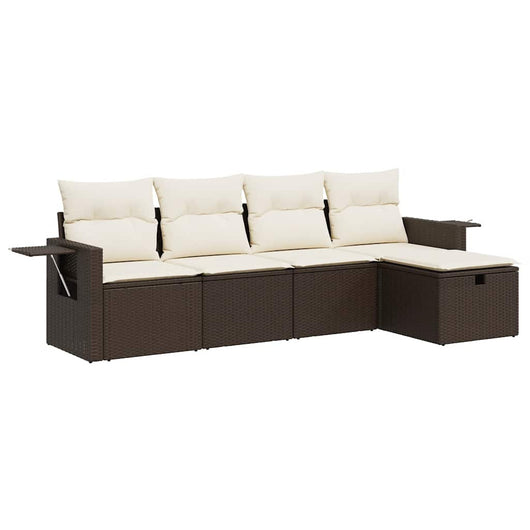 Set Divano da Giardino 5 pz con Cuscini-Sofa da Giardino-Divanetto da esterno Marrone in Polyrattan 567598