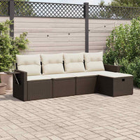 Set Divano da Giardino 5 pz con Cuscini-Sofa da Giardino-Divanetto da esterno Marrone in Polyrattan 567598