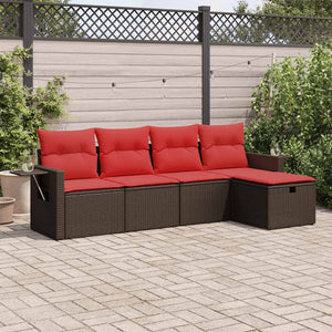 vidaXL Set Divano da Giardino 5 pz con Cuscini Marrone in Polyrattan