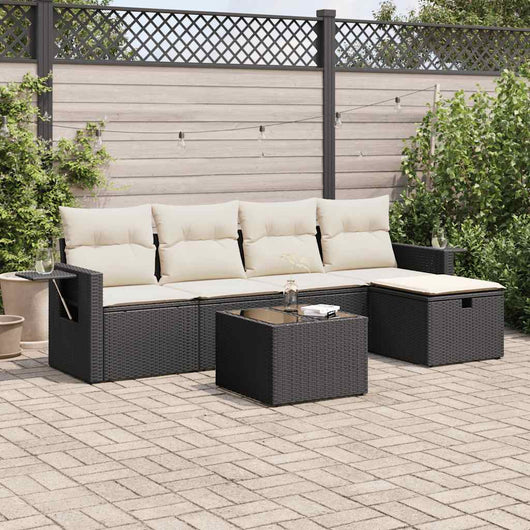 vidaXL Set Divano da Giardino 6 pz con Cuscini Nero in Polyrattan