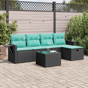 Set Divano da Giardino 6 pz con Cuscini Nero in Polyrattan 3325473