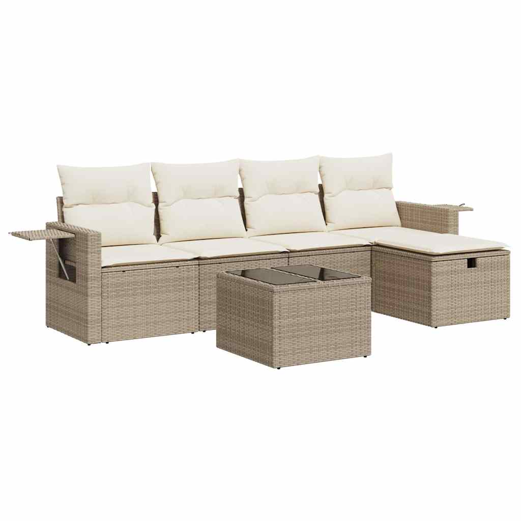 Set Divano da Giardino 6 pz con Cuscini Beige in Polyrattan 3325474