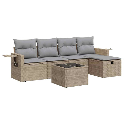 Set Divano da Giardino 6 pz con Cuscini Beige in Polyrattan