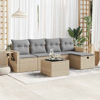 Set Divano da Giardino 6 pz con Cuscini Beige in Polyrattan