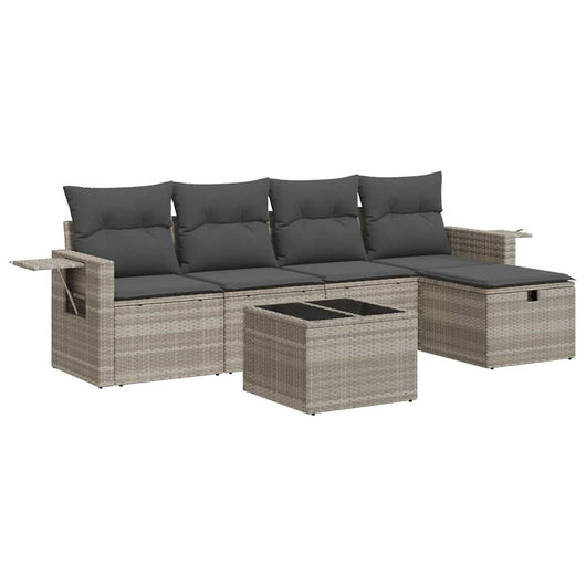 vidaXL Set Divano da Giardino 6pz con Cuscini Grigio Chiaro Polyrattan