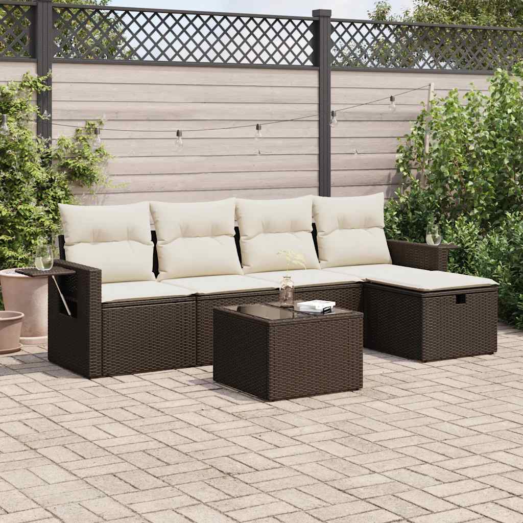 vidaXL Set Divano da Giardino 6 pz con Cuscini Marrone in Polyrattan