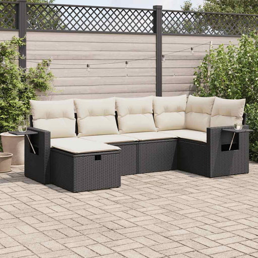 Set Divano da Giardino 6 pz con Cuscini Nero in Polyrattan
